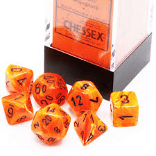Mini Polyhedral 7-Die Set: Translucent Mini polyhedral Orange/Black (CHX20433)