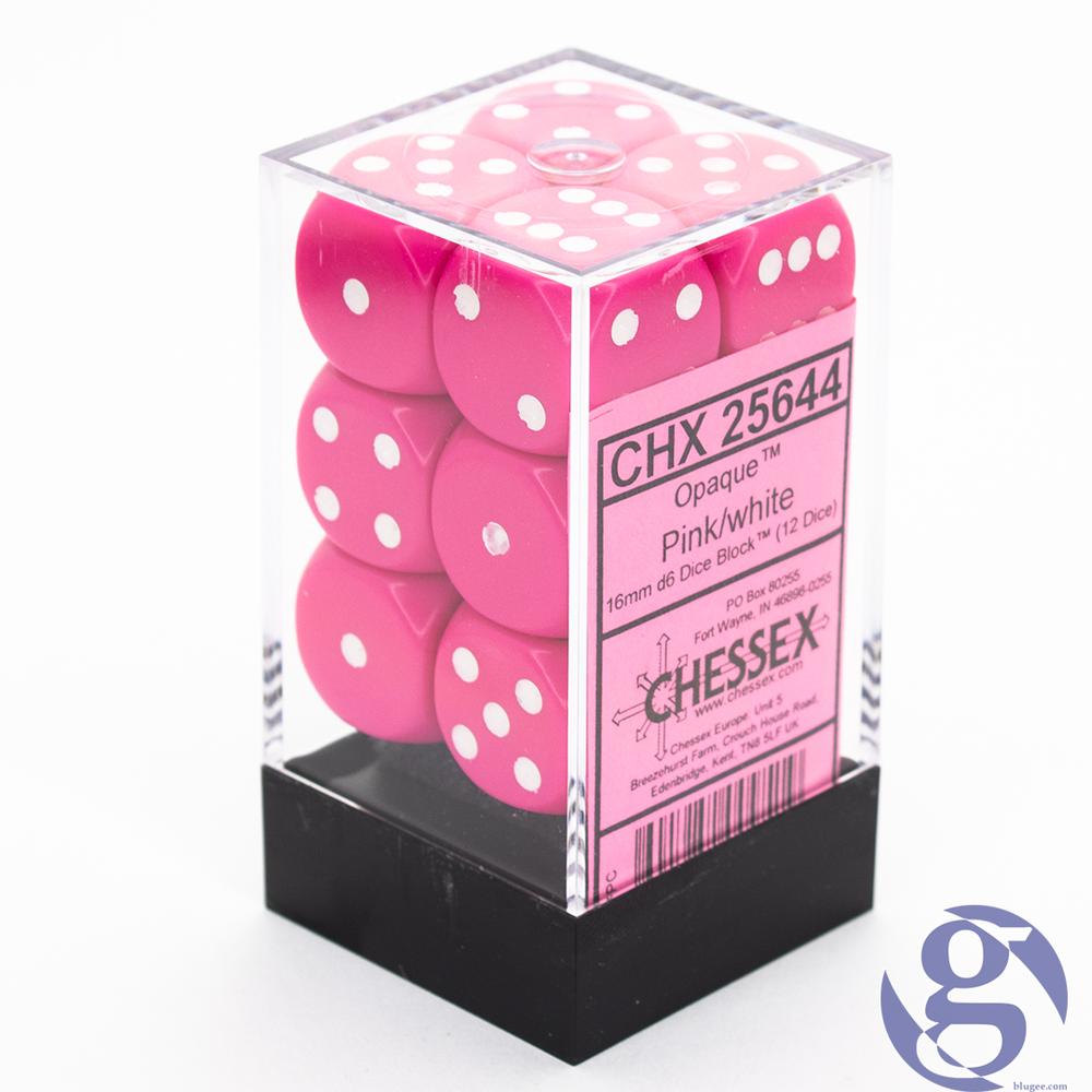 Opaque Pink/white 16mm d6 Block CHX 25644