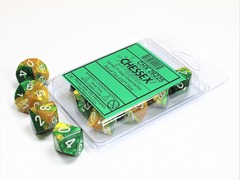 D10s 10-Dice Set CHX26225 - Gemini Gold-Green/White