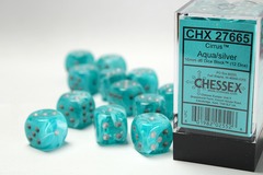 D6 16mm 12-Dice Block CHX27665 - Cirrus Aqua/Silver