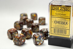 D6 16mm 12-Dice Block CHX27693 - Lustrous Gold/Silver