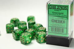 D6 16mm 12-Dice Block CHX27635 - Vortex Green/Gold