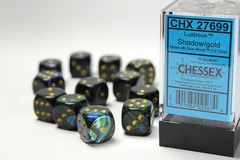 D6 16mm 12-Dice Block CHX27699 - Lustrous Shadow/Gold