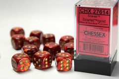 D6 16mm 12-Dice Block CHX27614 - Scarab Scarlet/Gold