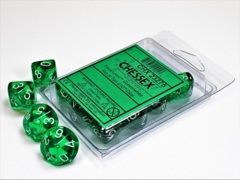 D10s 10-Dice Set CHX23275 - Translucent Green/White