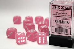 D6 16mm 12-Dice Block CHX27664 - Frosted Pink/White