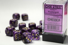 D6 16mm 12-Dice Block CHX27637 - Vortex Purple/Gold