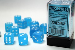 D6 16mm 12-Dice Block CHX27616 - Frosted Caribbean Blue/White