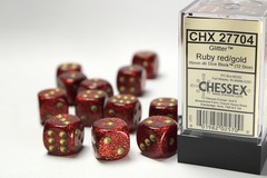 D6 16mm 12-Dice Block CHX27704 - Glitter Ruby/Gold