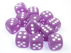 D6 16mm 12-Dice Block CHXLE433 - Frosted Purple/White