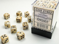 D6 12mm 36-Dice Block CHX27802 - Marble Ivory/black