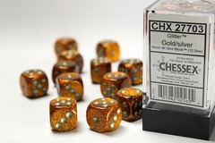 D6 16mm 12-Dice Block CHX27703 - Glitter Gold/Silver