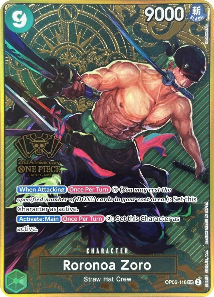 Roronoa Zoro (One Piece Japanese Version 2nd Anniversary Set) - OP06-118 - SR - Foil