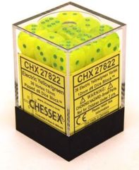 CHX 27822 Electric Yellow w/Green (36 Vortex 12mm Pipped d6 Dice Block)