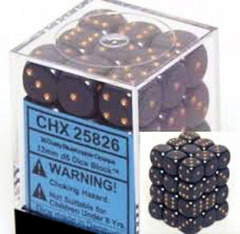 CHX 25826 Dusty Blue w/Gold (36 Opaque 12mm Pipped d6 Dice Block)