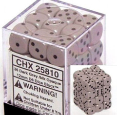 CHX 25810 Grey w/Black (36 Opaque 12mm Pipped d6 Dice Block)