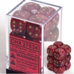 CHX 27634 Burgandy w/Gold Dice Block (12 Vortex 16mm Pipped d6 Dice)