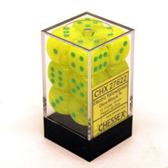 CHX 27622 Electric Yellow w/Green Dice Block (12 Vortex 16mm Pipped d6 Dice)