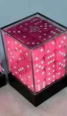 CHX 25844 Pink w/White (36 Opaque 12mm Pipped d6 Dice Block)