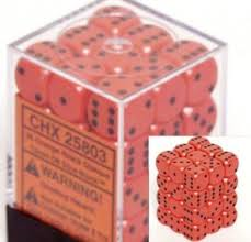 CHX 25803 Orange w/Black (36 Opaque 12mm Pipped d6 Dice Block)