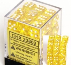 CHX 23802 Yellow w/White (36 Translucent 12mm Pipped d6 Dice Block)