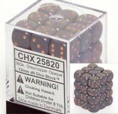 CHX 25820 Dark Grey w/Copper (36 Opaque 12mm Pipped d6 Dice Block)