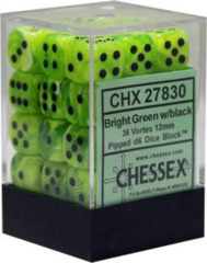 CHX 27830 Bright Green w/Black (36 Vortex 12mm Pipped d6 Dice Block)