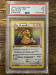 1999 Pokemon Fossil 4 Dragonite Holo 1st Edition PSA 7 80598566