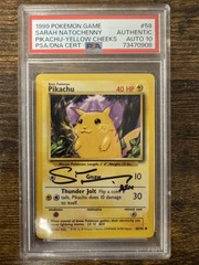 1999 Pokemon Base Set #58 Pikachu Yellow Cheeks Sarah Natochenny Signed PSA Auto 10 73470908