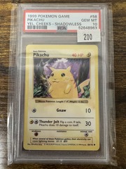 1999 Pokemon Base Set Shadowless 58 Pikachu Yellow Cheeks PSA 10 52648963