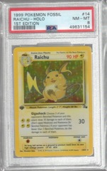 1999 Pokemon Fossil 14 Raichu Holo 1st Edition PSA 8 49631154