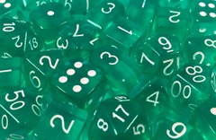 Translucent Teal With White Numbers - Set of 15 Dice