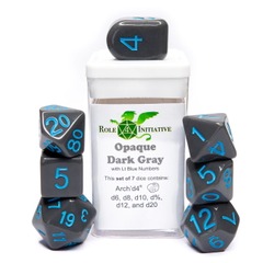 Opaque Dark Gray With Light Blue Numbers - Set Of 7 Dice