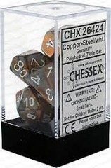 Gemini Polyhedral 7-Dice Set - Copper-Steel/White