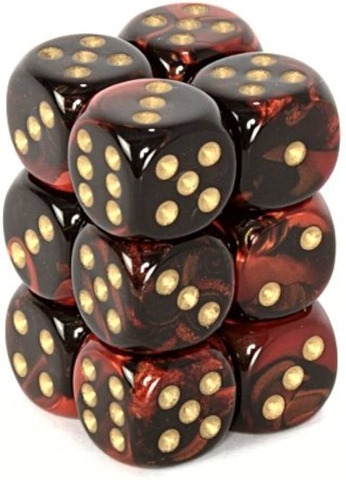 CHESSEX - GEMINI 12D6 BLACK-RED/GOLD 16MM