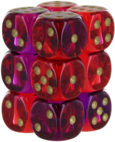 CHESSEX - GEMINI 12D6 PURPLE-RED/GOLD 16MM