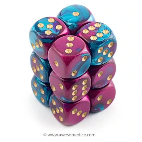 CHESSEX - GEMINI 12D6 PURPLE-TEAL/GOLD 16MM