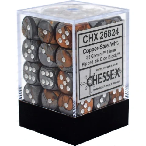 CHESSEX - GEMINI 36D6 COPPER-STEEL/WHITE 12MM