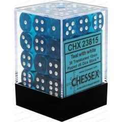 CHESSEX - TRANSLUCENT 36D6 TEAL/WHITE 12MM