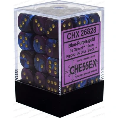 CHESSEX - GEMINI 32D6 BLUE-PURPLE/GOLD 12MM