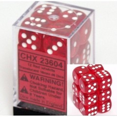 Chessex - d6 Dice Block Red w/white Translucent 16mm (12 ct)