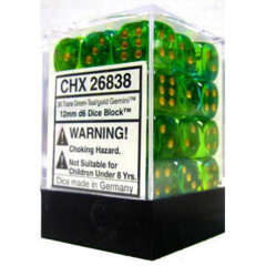 Chessex Dice Block 36ct 12mm D6 - Gemini Green-Teal with Gold Pips - CHX26866
