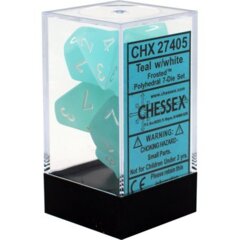 Chessex Dice Block 7ct Polyhedral - Frosted Teal with White Numbers - CHX27405