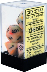 Chessex Dice Block 7ct Polyhedral - Festive Circus with Black Numbers - CHX27442