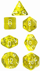 Chessex Dice Block 7ct Polyhedral - Translucent Yellow with White Numbers - CHX23072