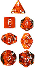 Chessex Dice Block 7ct Polyhedral - Translucent Orange with White Numbers - CHX23073