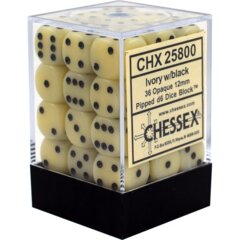 Chessex Dice Block 36ct 12mm D6 - Opaque Ivory with Black Pips - CHX25800