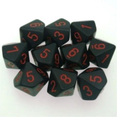 Chessex Dice Block 10ct d10 - Opaque Black with Red Numbers - CHX26218