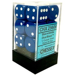 Chessex Dice Block 12ct 16mm D6 - Opaque Blue with White Pips - CHX25606