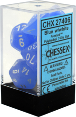 Chessex Dice Block 7ct Polyhedral - Frosted Blue with White Numbers - CHX27406